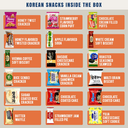 Dagaon Favorite Korean Snack Box 30 Count - Appetizing Gift and Care Package for any occasions and everyone. Variety of Korean Treats Including Top Picked Chips, Biscuits, Cookies, Pies, Candies.