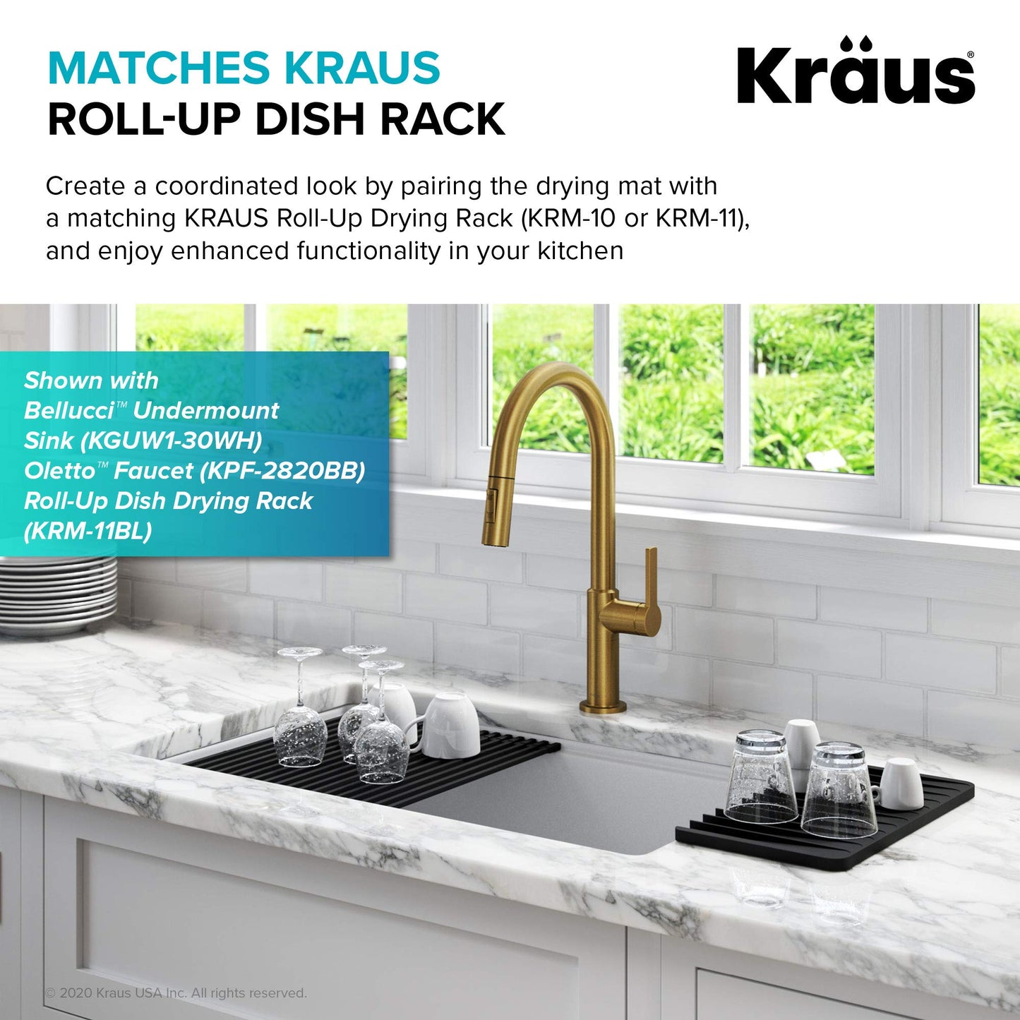 Kraus Self-Draining Silicone Dish Drying Mat or Trivet for Kitchen Counter in Black, KDM-10BL