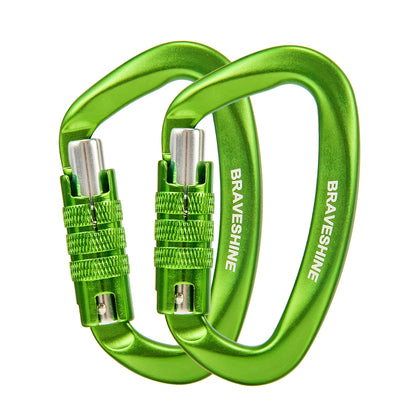 Heavy-Weight Carabiner Clips 12KN Aluminum D Ring Double Locking Caribeaner Hooks - Green