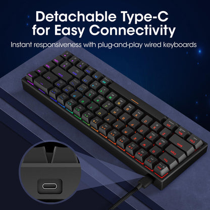 KOORUI 60% Mechanical Gaming Keyboard, Mixed Colors LED Backlit Ultra-Compact 68 Keys, Mini Wired Keyboard with Red Switch for Windows Laptop PC/Mac OS/Xbox