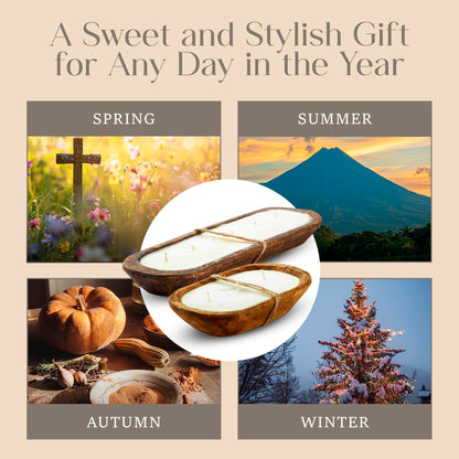 Dough Bowl Candle Co. Pumpkin Spice Soy Candle - 3 Wick Rustic Farmhouse Coffee Table Decor, Odor Eliminator in Wooden Bowls, 20 Ounce Wooden Dough Bowl Candle, All-Natural Gifts for Women and Men