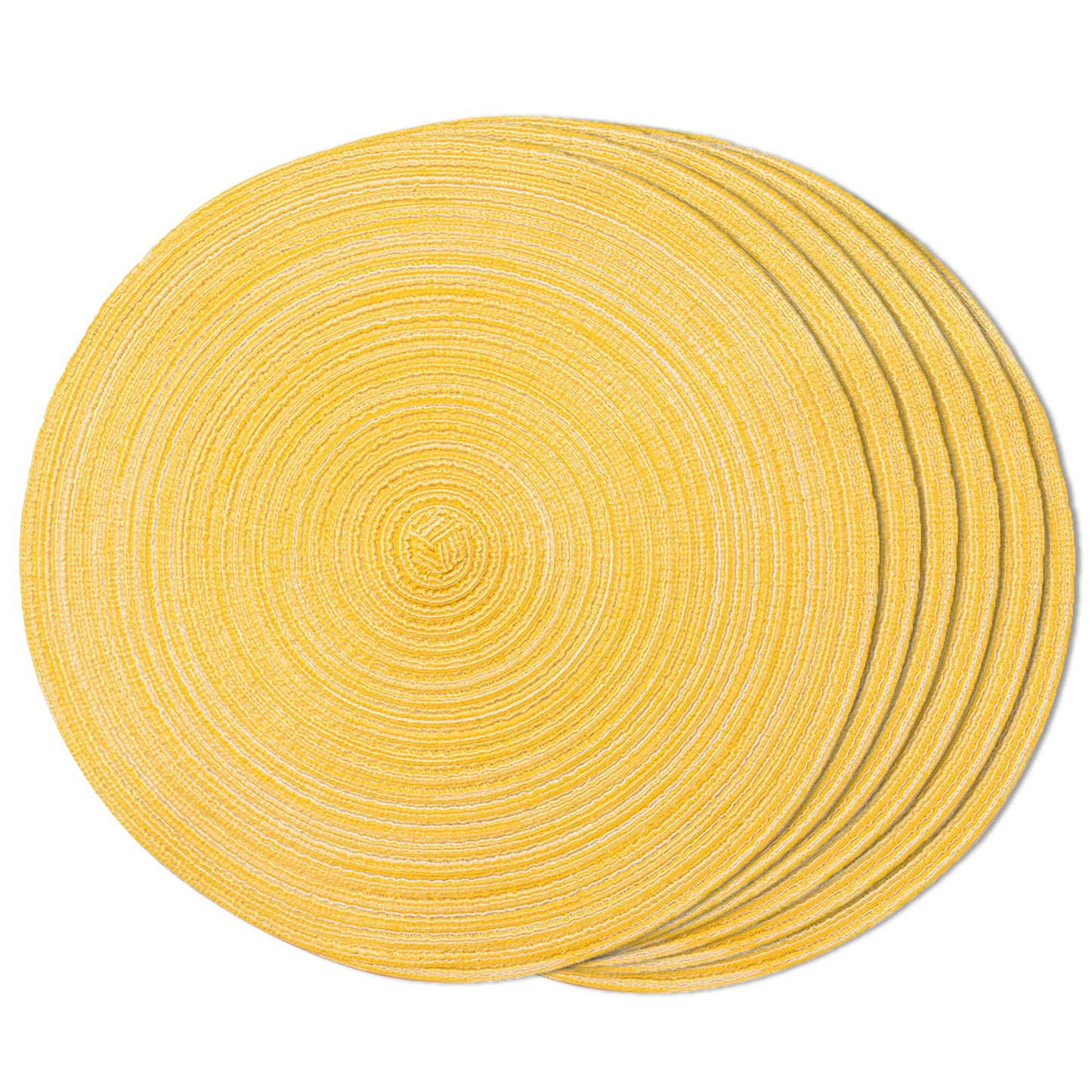 FunWheat Round Braided Placemats Set of 6 Place mats for Dining Tables Woven Heat Resistant Table Mats 15 inch (Yellow)
