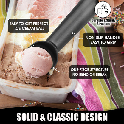 CUNSENR 7 inch Ice Cream Scoop - One-Piece Nonstick Aluminum Ice Cream Scooper - Professional Metal Ice Cream Spoon - Durable, Easy to Use & Clean - Lightweight Cookie Spoon - Scoop Ice Cream (Black)