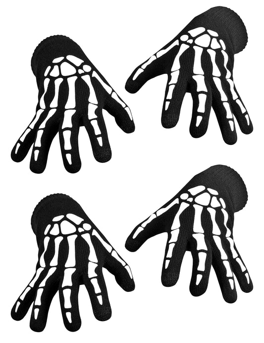 CROSSFINGERS Skeleton Gloves with Touchscreen and Warm for Halloween Cosplay Party and Daily Wears 2 Pairs