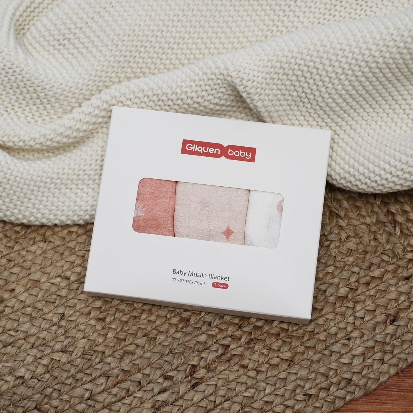 GLLQUEN BABY Receiving Blanket Boy Cotton Muslin Swaddle Blankets Girl Newborn Squares Breathable & Soft Thin Baby Blankets Cloths Double Absorbent Infant Swaddling Wrap - 3 Pack (Sun)
