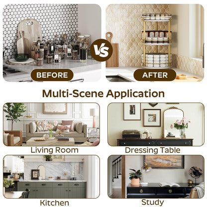 3-Tier Lazy Susan Organizer, Rotating Spice Rack, Spinning Organizer, Industrial Turntable Spice Rack Organizer for Cabinet, Kitchen Countertop, Pantry, Rustic Brown and Black SR23BR