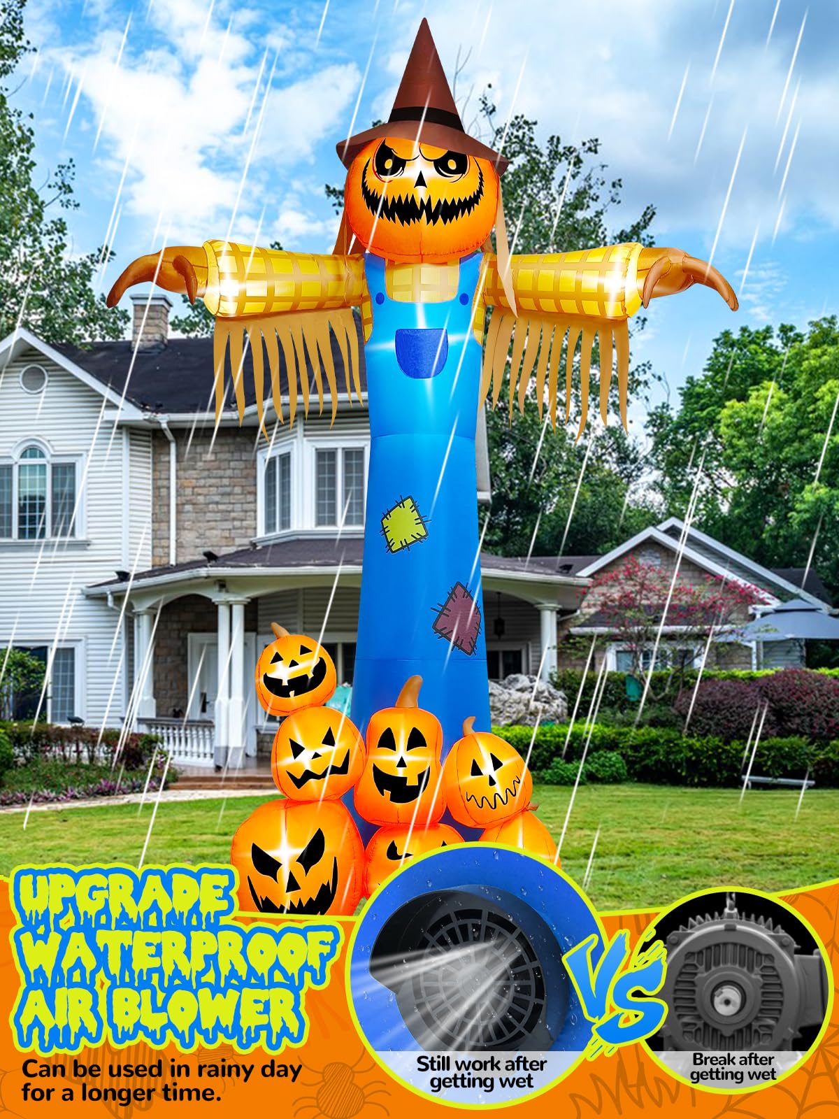 12.5FT Giant Pumpkin Head Halloween Inflatable with Built-in LED Lights and Sound Blow Up Halloween Yard Decorations Lawn Party Indoor Outdoor