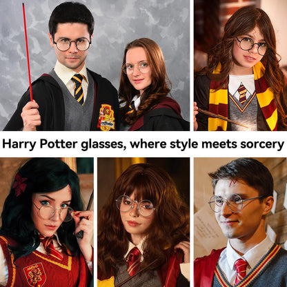 Dollger Retro Round Glasses Harry Style Glasses Clear Lens Non-Prescription for Men Women Adult Costume Metal Frame 2pcs Black+Sliver