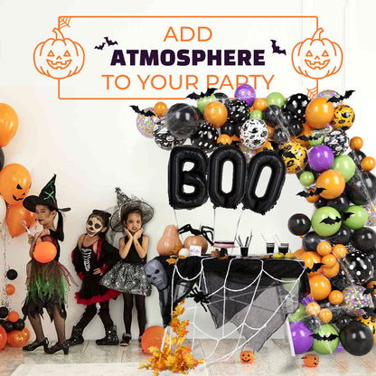 Halloween Balloon Garland Arch Kit – 98 Pcs Black, Orange, Green, Violet Latex + Bat, Pumpkin & BOO Foil Balloons with Accessories – Spooky Party Decor – DIY Kit by Vellax®