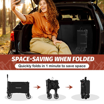 Eusuncaly Collapsible Wagon with Wheels, Wagons Carts Foldable, Heavy Duty Folding Utility Cart for Grocery, Camping, Shopping, Sports, Garden, Fishing, Black