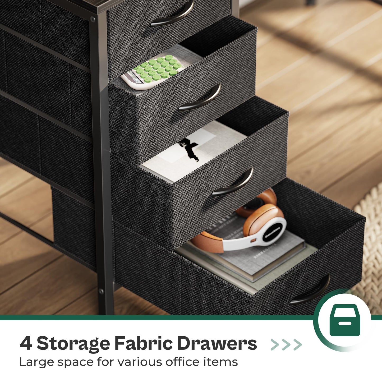 Huuger 47 Inch Computer Desk with Power Outlets and LED Lights, Gaming Desk with 4 Drawers, Office Desk with Monitor Stand, Study Work Home Office, Small Spaces, Black