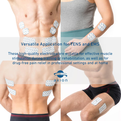 12 axion TENS Unit Electrode Pads Mix Set - 8 Square 2x2'' and 4 Rectangular 4x2'' Replacement Pads with 3,5mm Snap Button for TENS Machines and Muscle Stimulators | Reusable Self-Adhesive Electrodes