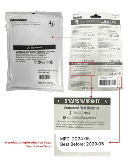 EmazingLights 60 Pack CR2450 Battery 3V Lithium Coin Cell Batteries Long Lasting Multipack for Keyless Remote FOB, Candles