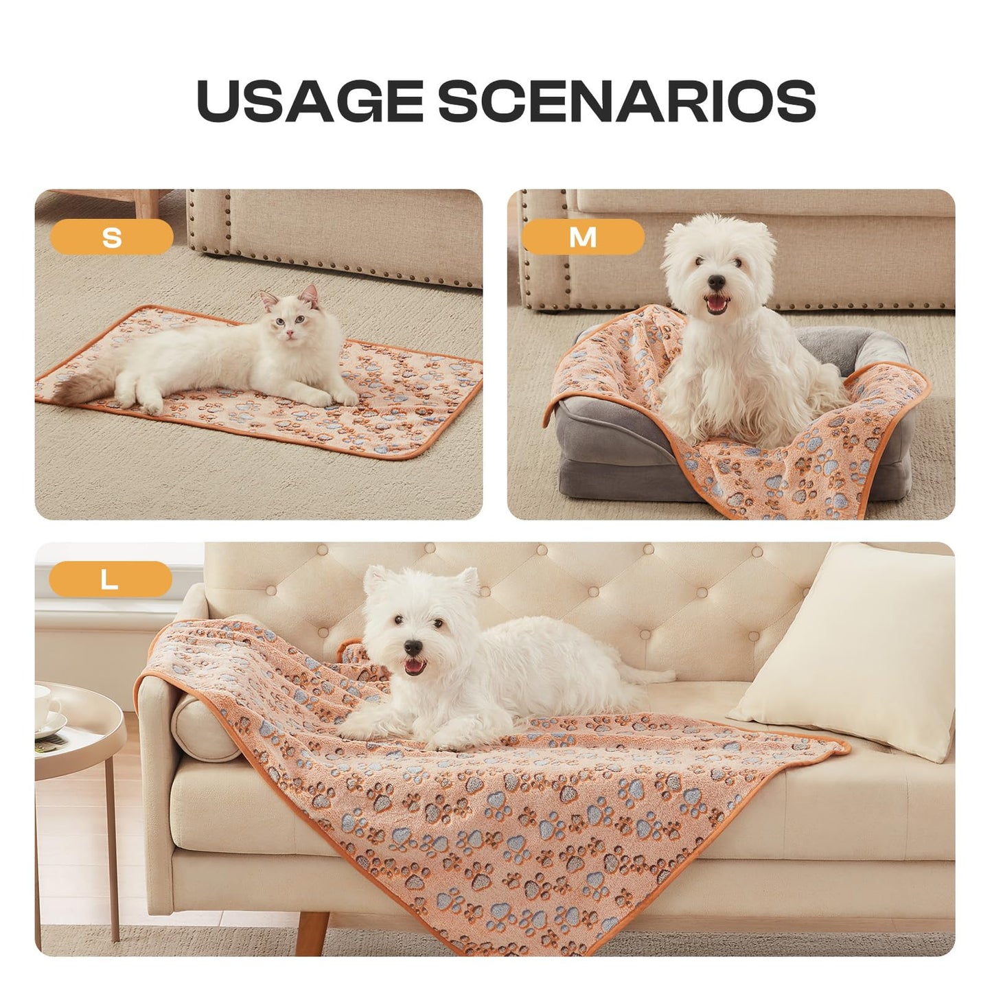 1 Pack 3 Blankets Super Soft Fluffy Premium Fleece Pet Blanket Flannel Throw for Dog Puppy Cat Paw Brown/Pink/White Small(23x16 inch)