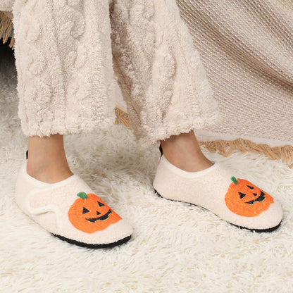 Ibeauti Womens Mens House Slippers Rubber Sole Indoor Slipper Socks Lightweight Fleece Lined Slip-on Barefoot Slippers (Beige Pumpkin, Adult, Women, Numeric Range, Medium, 6, 6.5)