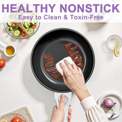 Dezin Hot Pot Electric with Steamer Upgraded, Non-Stick Sauté Pan, Rapid Noodles Electric Pot, 1.5L Mini Pot for Steak, Egg, Fried Rice, Ramen, Oatmeal, Soup with Power Adjustment