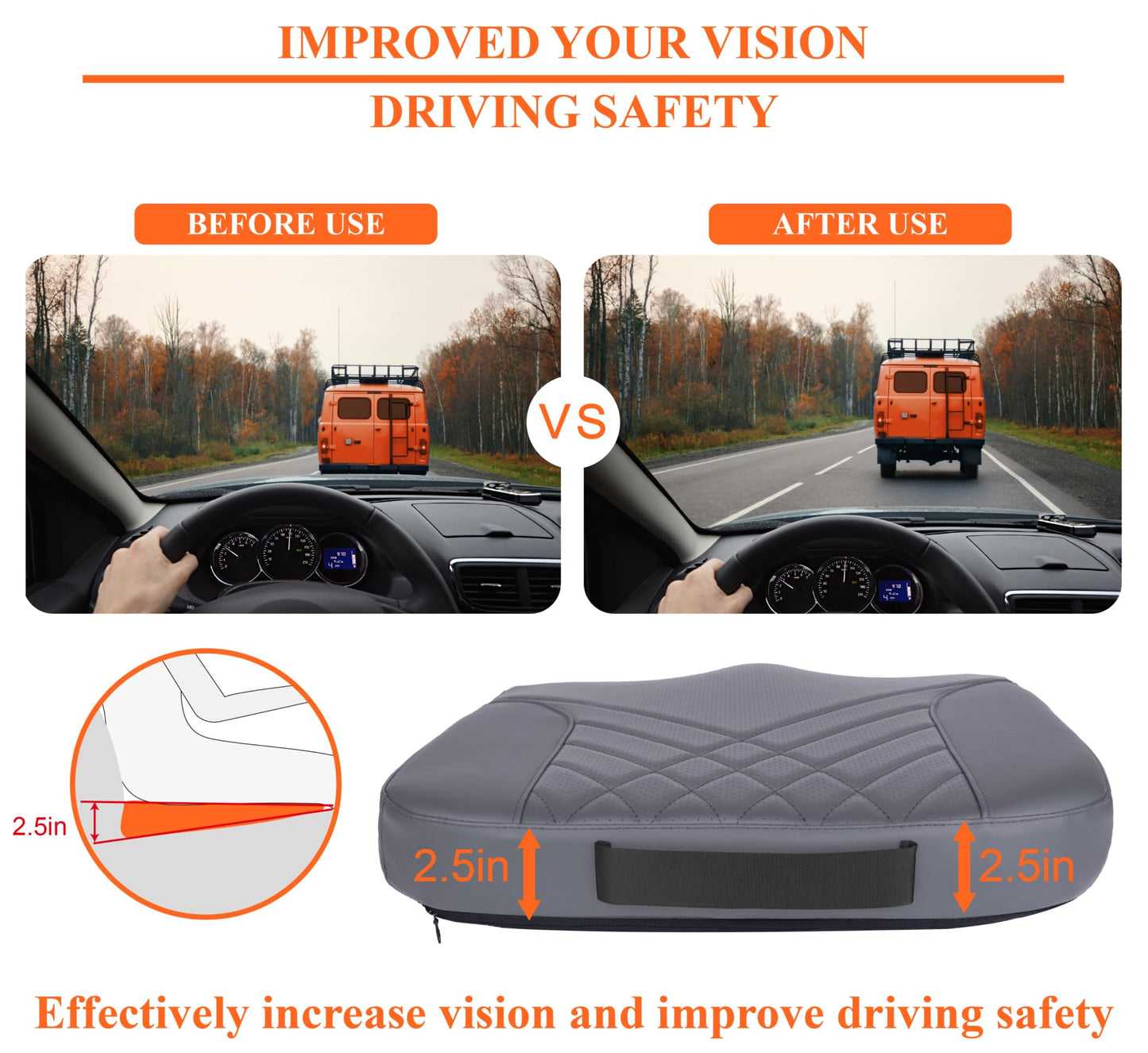 kingphenix Premium Car Seat Cushion, Memory Foam Driver Seat Cushion to Improve Driving View- Coccyx & Lower Back Pain Relief- Seat Cushion for Car, Truck, Office Chair (Dark Grey)