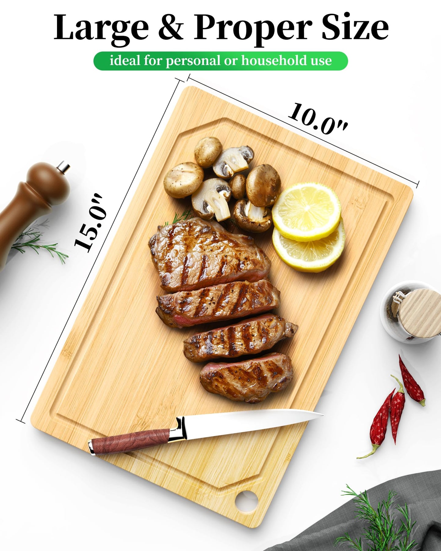 Kitsure Bamboo Cutting Board - Multi-Sizes Wooden Cutting Boards for Kitchen, Convenient Kitchen Essentials with Deep Juice Grooves, Natural Cutting Board for Chopping & Serving, 15.0" x 10.0"