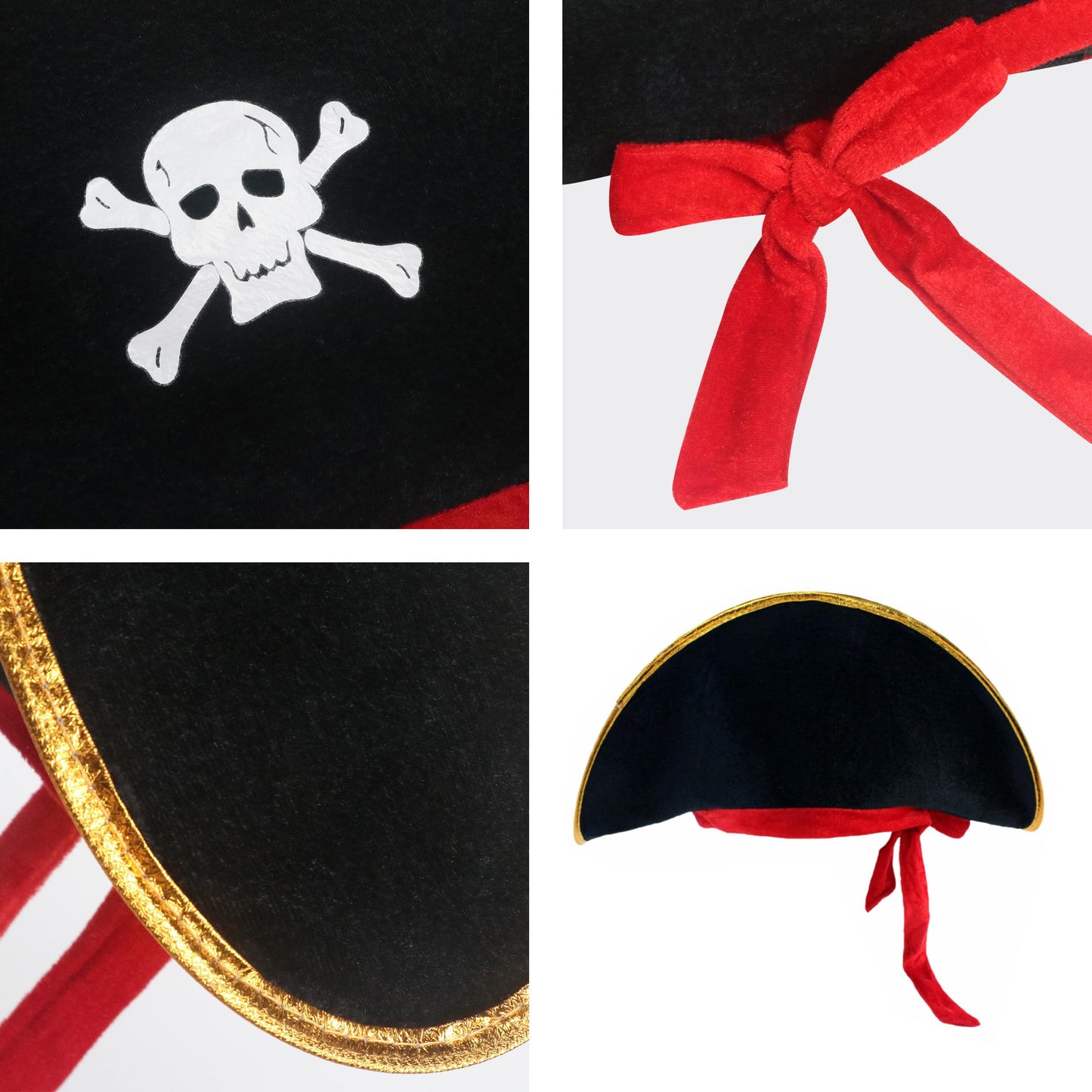 D-Fokes 2 Pieces Pirate Hat Skull Print Pirate Captain Costume Cap - Pirate Accessories Funny Party Hat for Caribbean Fancy Dress with Eye Patch