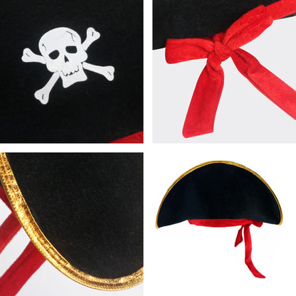D-Fokes 2 Pieces Pirate Hat Skull Print Pirate Captain Costume Cap - Pirate Accessories Funny Party Hat for Caribbean Fancy Dress with Eye Patch