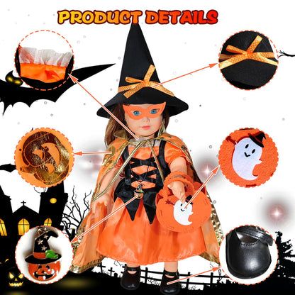 WONDOLL Halloween-Doll-Clothes Outfits Pumpkin with Lantern for 18-inch-Dolls - American Doll Halloween Costumes Gifts for Little Girls -Yellow