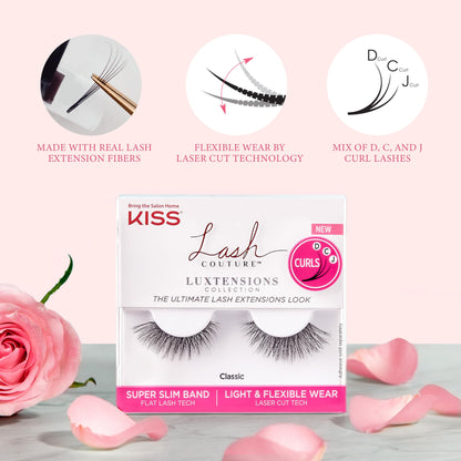 KISS Lash Couture LuXtensions Collection False Eyelashes, Flat Technology, Super Slim Band, Real Extension Fibers, Reusable, Contact Lens Friendly Strip Lashes, Style Royal Silk, 1 Pair (Pack of 2)