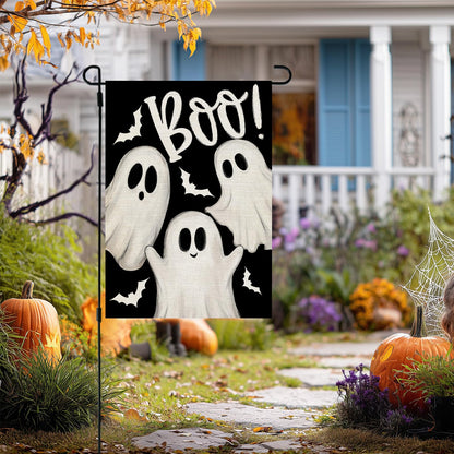 CROWNED BEAUTY Halloween Garden Flag 12x18 Inch Double Sided Ghosts Boo Decoration for Outside CF1883-12