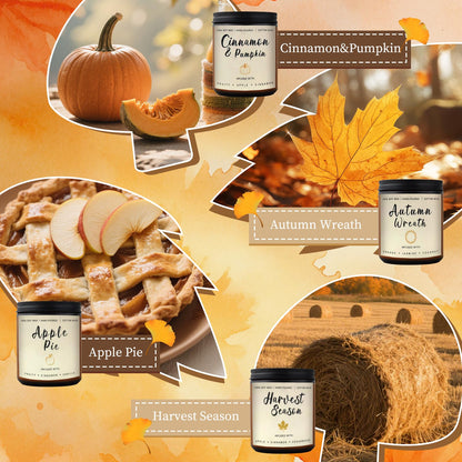Fall Candles Gift Set – 4 Pack Scented Soy Candles for Home, Autumn Decor, Fall Decorations, Pumpkin Spice, Apple Pie, Cinnamon, Harvest – Great for Halloween & Thanksgiving Gifts