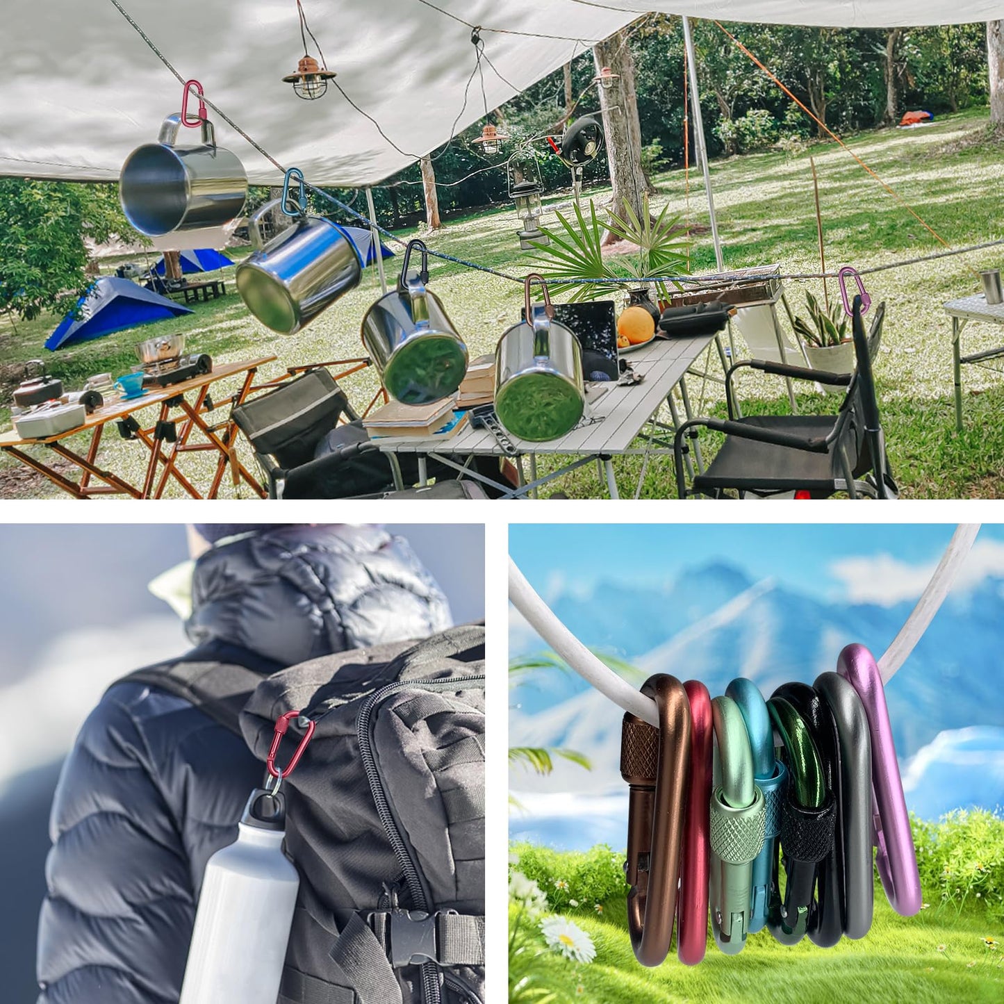 Craebuer 8 Pack Carabiner, 2 inch D-Ring Locking Carabiner Clip, Snap Hook Sport Accessories for Outdoor Camping Hiking