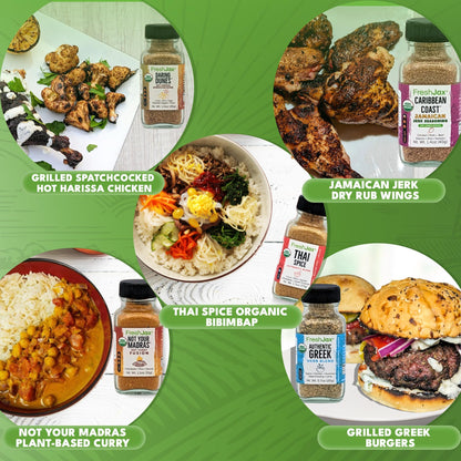 Freshjax International Spices Gift Set | 5 Sampler Sized Organic Spices and Seasonings | World of Flavors Seasoning Gift Set | Grilling Christmas Gifts for Men Packed in a Giftable Box