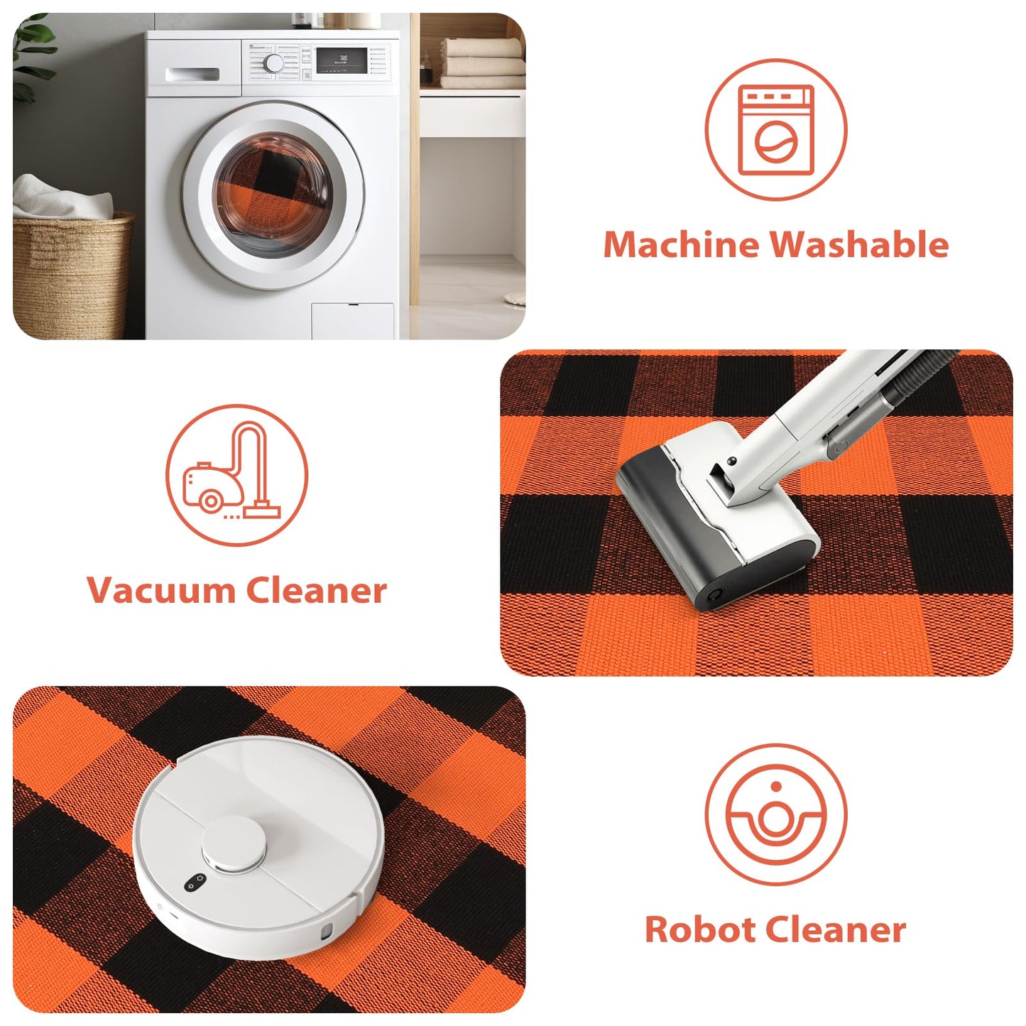 LEEVAN Halloween Buffalo Plaid Outdoor Rug 3x5, Washable Checkered Orange and Black Front Porch Rugs, Thanksgiving Cotton Woven Door Layered Mat for Farmhouse Entryway/Patio/Kitchen