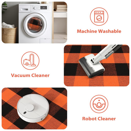 LEEVAN Halloween Buffalo Plaid Outdoor Rug 3x5, Washable Checkered Orange and Black Front Porch Rugs, Thanksgiving Cotton Woven Door Layered Mat for Farmhouse Entryway/Patio/Kitchen