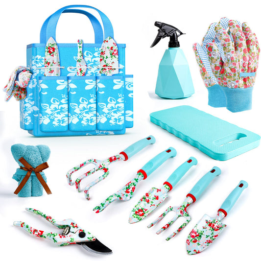 JUMPHIGH Womens Gardening Gifts Set - Floral Gardening Tools with Tote Bag - Gifts for Mom, Girlfriend or Women - Birthday, Christmas (Blue)