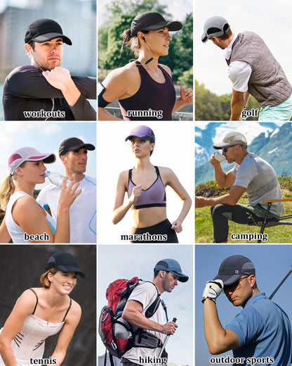 GADIEMKENSD Outdoor Running Hat Men's Cooling UPF50+ Womens Baseball Cap Sport Mesh Sun Hat Trucker Dad Hats Quick Dry Breathable Unstructured for Summer Camping Fishing Hiking Improved Black L