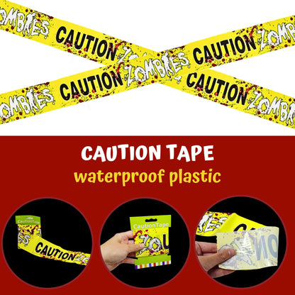 4E's Novelty 6 Warning Signs 11x14" with Caution Tape Roll 20 Feet - Halloween Zombie Party Decorations Halloween Indoor Outdoor Yard Signs Beware Danger Door Posters Haunted House Decor