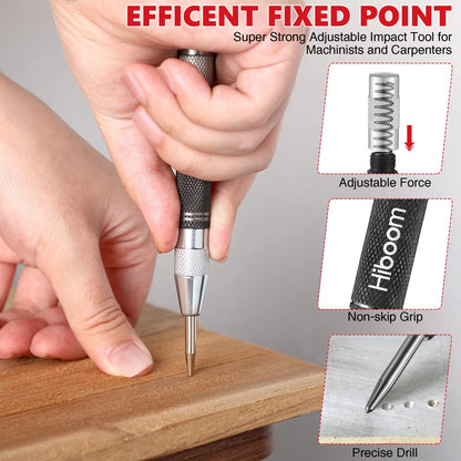 Hiboom 10 Pack Mechanical Carpenter Pencils Set with Sharpener & 36PCs 2.8mm Refills, Deep Hole Marker Pen, Automatic Center Punch, Carbide Scribe Tool, Heavy Duty Construction Pencil for Architect