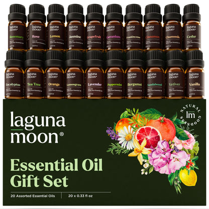 Lagunamoon Essential Oils Set - Top 6 Blends for Diffusers, Home Care, Candle Making Scents, Fragrance, Aromatherapy, Humidifiers, Gifts - Peppermint, Tea Tree, Lavender, Eucalyptus, Orange (10mL)