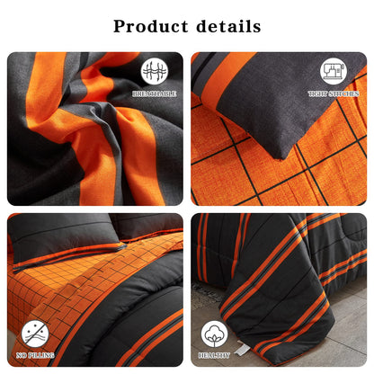 Flysheep Boho Striped Halloween Bed in a Bag 7 Pieces King Size, Ombre Bright Orange Stripes on Black Comforter Sheet Set (1 Comforter, 1 Flat Sheet, 1 Fitted Sheet, 2 Pillow Shams, 2 Pillowcases)