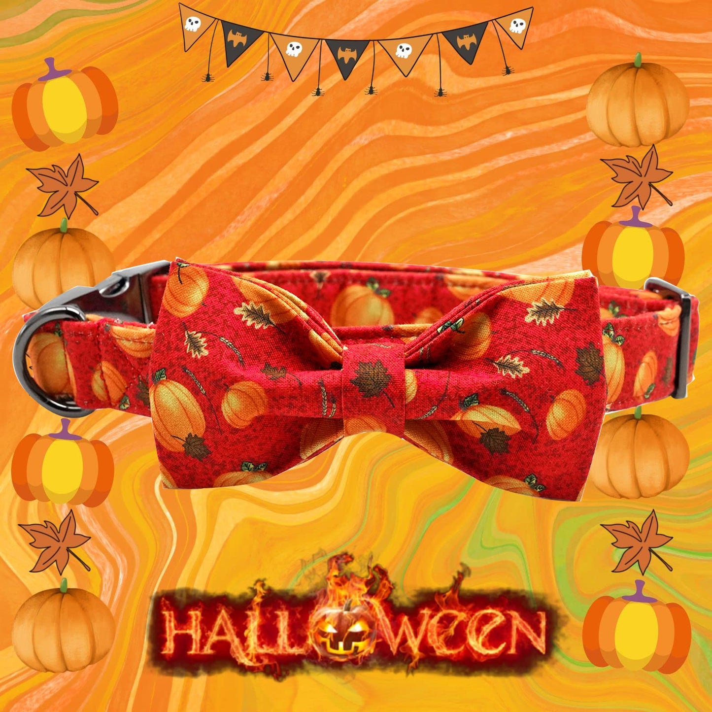 Elegant little tail Dog Collar with Bow - Fall Dog Collar Halloween Pumpkin Bow Girl Boy Pet Collar Soft Dog Bowtie Collars for Medium Dogs