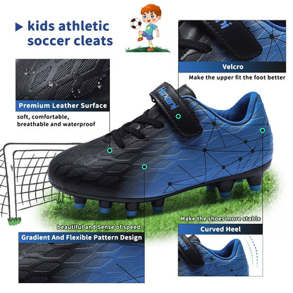 Hanani Boys Girls Turf Soccer Shoes Kids Baseball Cleats Athletic Outdoor Indoor Sports Shoe Youth School Performance Futsal Sneaker Black Blue