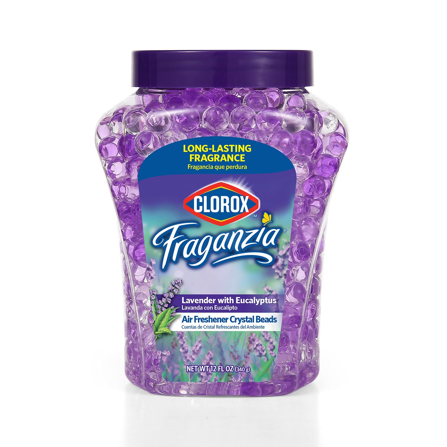 Clorox Fraganzia Crystal Beads Air Freshener in Lavender with Eucalyptus Scent - Long-Lasting Room Deodorizer - Odor Eliminator Gel Beads to Freshen Home, Car, or Office, 12 Fl Oz