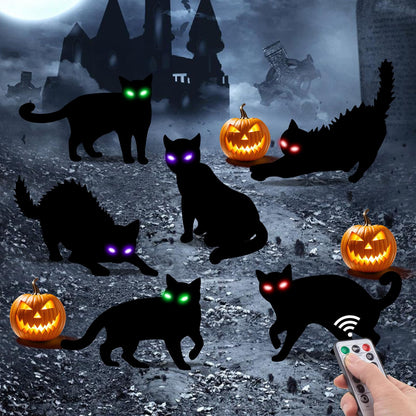 LCHUANG 6Pack Black Cat Halloween Decorations Outdoor with LED Glowing Eyes Lights Black Cat Yard Stakes Halloween Decor, Waterproof Outside Cats Blow up Scary Patio Lawn Decorations