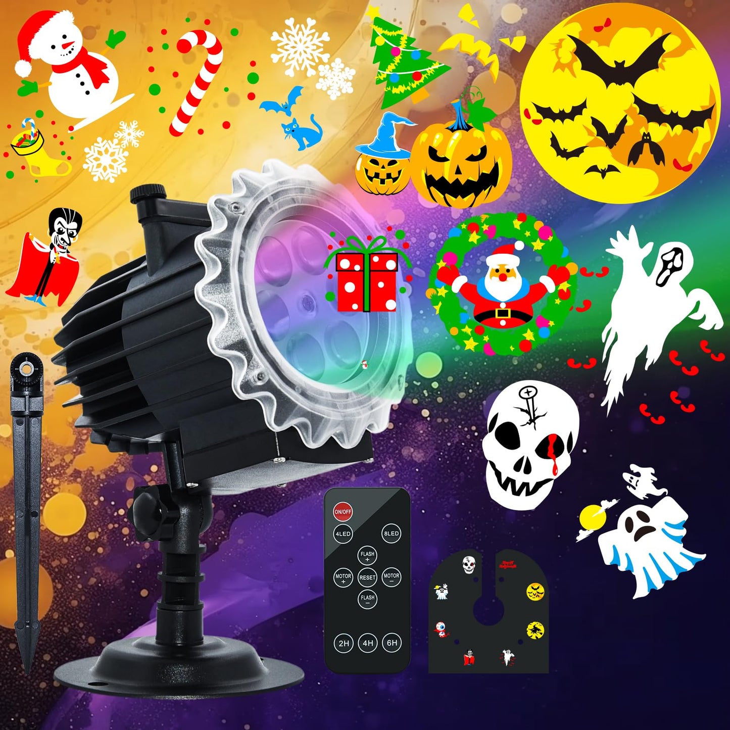 Halloween Decorations,MOSSNDAR 96 HD Patterns Halloween Christmas Projector Light Outdoor,Holiday Projector Light with RF Remote,Waterproof Landscape Lamp Projector for Garden Party,Xmas New Year Gift