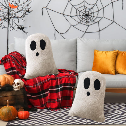 Kigley 2 Pcs Ghost Shaped Pillows Halloween Throw Pillows for Sofa Bed Couch Ghost Decor Stuffed for Halloween Party Outdoor Home Decorations Cushion (11.81 x 7.87 Inch)