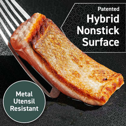 HexClad Hybrid Nonstick 5.5-Quart Deep Sauté Pan with Tempered Glass Lid, Stay-Cool Handle, Dishwasher-Friendly, Oven-Safe Up to 900°F, Induction Ready, Compatible with All Cooktops