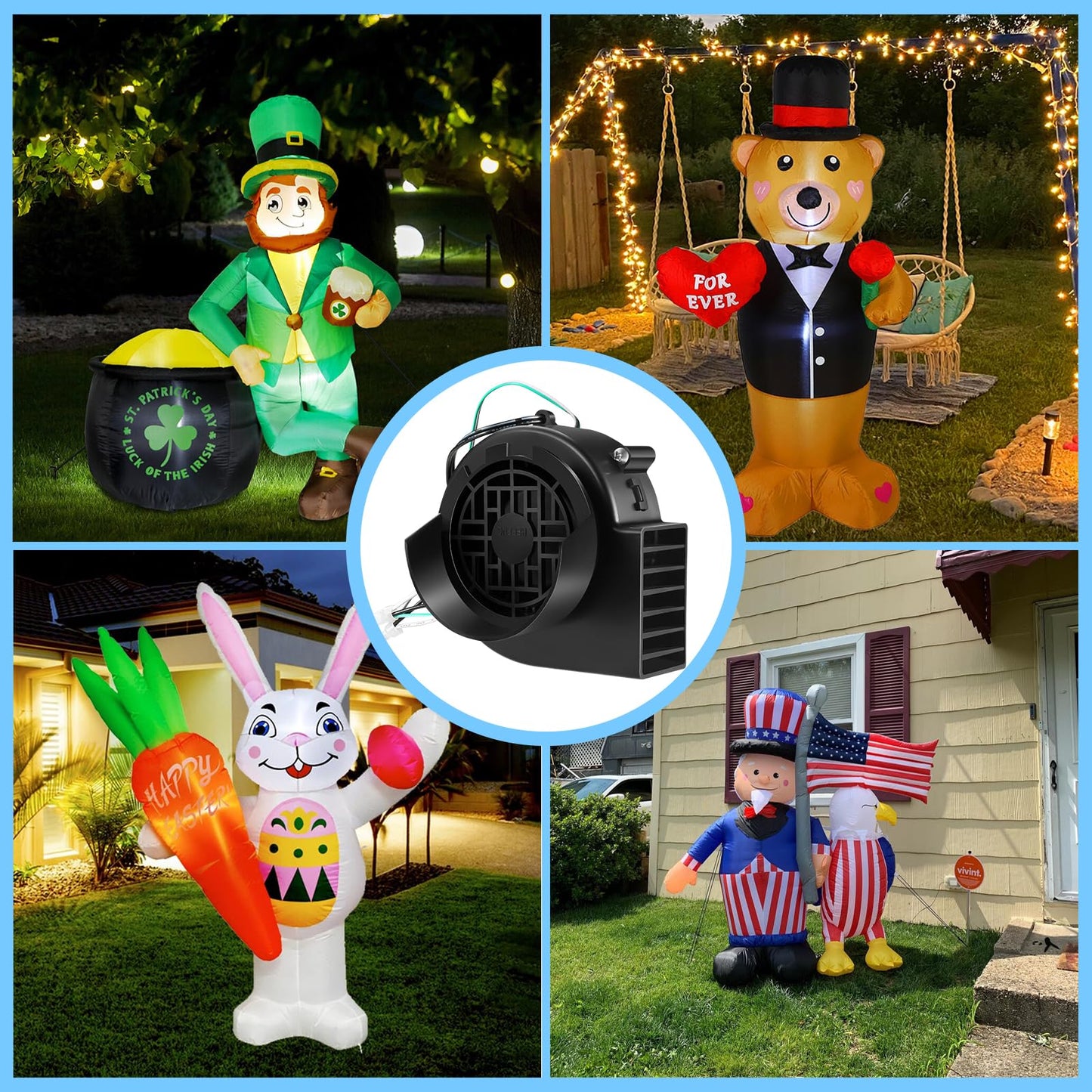 Envanptaz 2-Pack Inflatable Fan Blower Replacement, 12V 1.2A Air Blower for Inflatables with 3 LED Light Strings for Thanksgiving Christmas Halloween Yard Party Holiday Inflatable Decorations