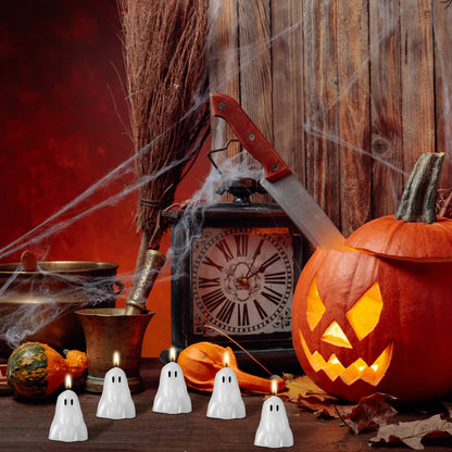 Jutom 10 Pcs Halloween Ghost Candles White Burning Candles Soy Wax for Halloween Home Table Party Decorations(Classic)
