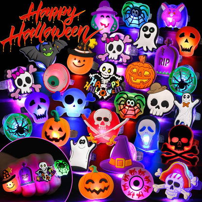 Coluans Halloween Treats 25Pcs Halloween Party Favors for Kids Adults LED Ring Halloween Accessories Light Up Rings Halloween Toys Flash Rings Non Candy Gift Bag Fillers New Version