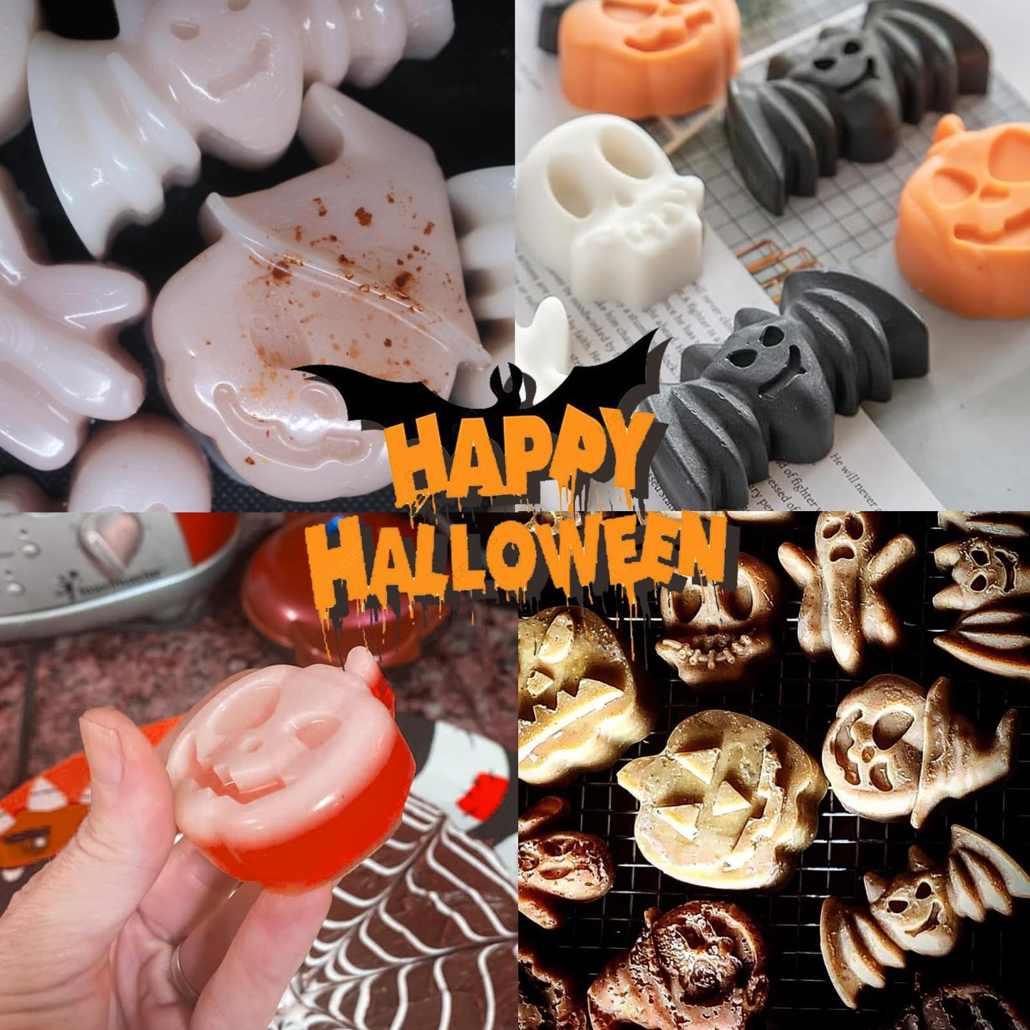 EFIVS ARTS Pumpkin Silicone Mold Bat Skull Ghost Shape DIY Mold for Chocolate Fondant Cookies and Candles Soap Molds Silicone Baking Mold