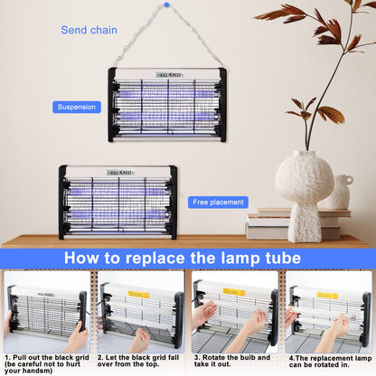 2 Pcs Electric Bug Zapper Indoor Insect Killer with Replacements Bulbs 20W Blue Light Powerful 2800V Attract Fly and Mosquito Traps with Circuit No Load Protection Outdoor Plug in Pest Control